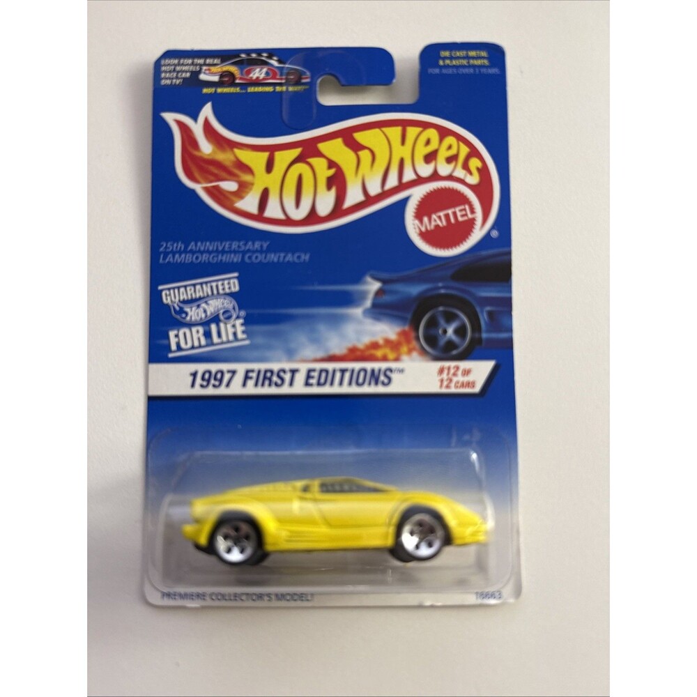 Hot Wheels 1997 First Edition 25th Anniversary Lamborghini Countach in Yellow KG